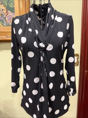 Grace Elements Black Blouse with White Polka Dots